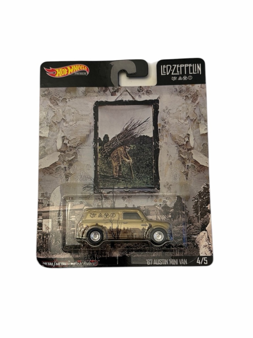 Led Zeppelin Hot Wheels '67 Austin Mini Van Toy Car -Metallic Gold with Graphics
